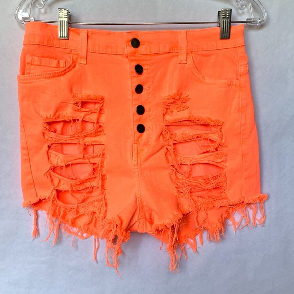 Fashion Nova Pants - Fashion Nova Neon On Edge Distressed Denim Shorts